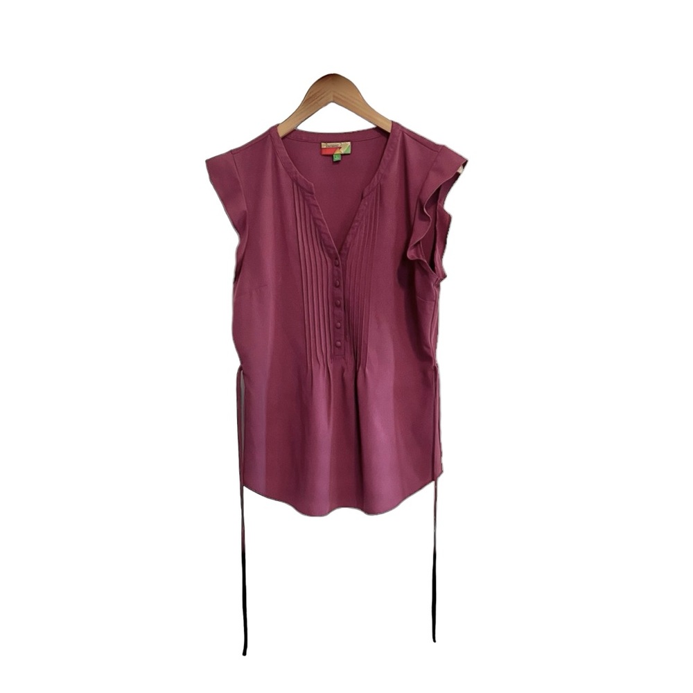 Mod Cloth Fervour Purple V-Neck Tie Back Flutter Sleeve Top Size Large
